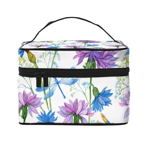 Aquarell Blaue Blumenlibelle, Make-up-Tasche, Kosmetiktasche, tragbare Reise-Kulturtasche, Federmäppchen von TRUIGYN
