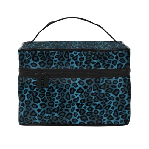 Cooler Blauer Leoparden-Tierdruck, Make-up-Tasche, Kosmetiktasche, tragbare Reise-Kulturtasche, Federmäppchen von TRUIGYN