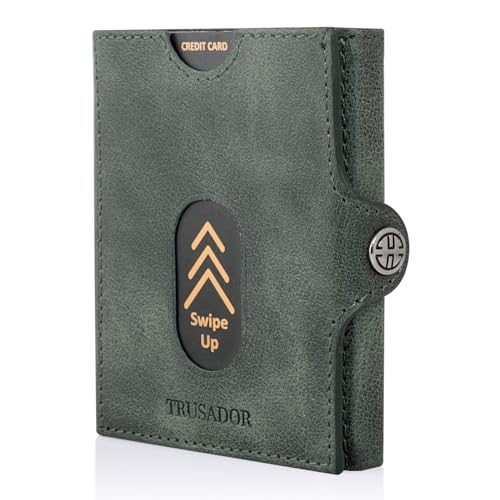 TRUSADOR Slim Wallet Valencia I 8 Karten Mini Geldbörse Herren klein mit RFID Schutz I Damen & Herren Portemonnaie I Credit Card Holder Geldbeutel – Münzfach, Green von TRUSADOR