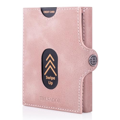 TRUSADOR Slim Wallet Valencia I 8 Karten Mini Geldbörse Herren klein mit RFID Schutz I Damen & Herren Portemonnaie I Credit Card Holder Geldbeutel – Münzfach, Pink von TRUSADOR