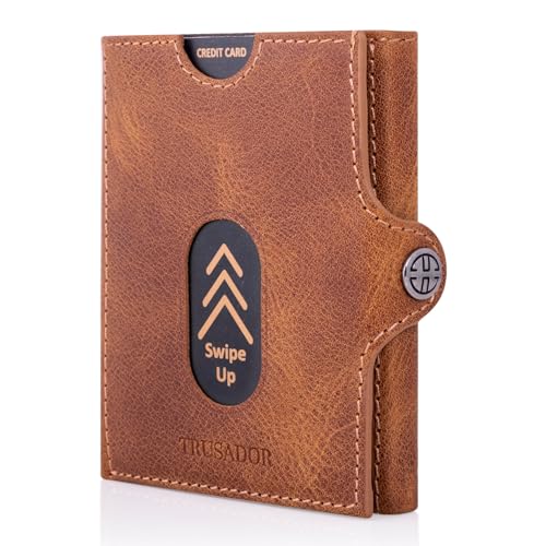 TRUSADOR Slim Wallet Valencia I 8 Karten Mini Geldbörse Herren klein mit RFID Schutz I Damen & Herren Portemonnaie I Credit Card Holder Geldbeutel – Münzfach, Cognac von TRUSADOR