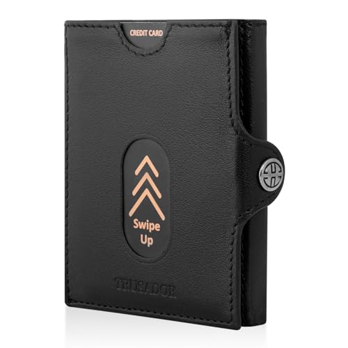 TRUSADOR Slim Wallet Valencia I 8 Karten Mini Geldbörse Herren klein mit RFID Schutz I Damen & Herren Portemonnaie I Credit Card Holder Geldbeutel – Münzfach, Black von TRUSADOR