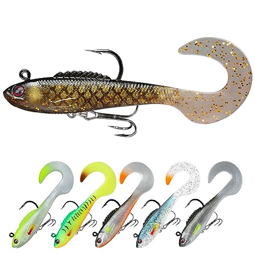 TRUSCEND Angelköder Gummifische Kunöder Gummiköder Set Fische Angeln Forelle Zander & andere große lebend Köder Jigköpfe, BKK/VMC-Haken, Japan-Formel, Süßwasser-Salzwasser-Fischen Geschenk für Männe TRUSCEND Angelköder Gummifische Kunöder Gummiköder Set Fische Angeln Forelle Zander & andere große lebend Köder Jigköpfe, BKK/VMC-Haken, Japan-Formel, Süßwasser-Salzwasser-Fischen Geschenk für Männe von TRUSCEND