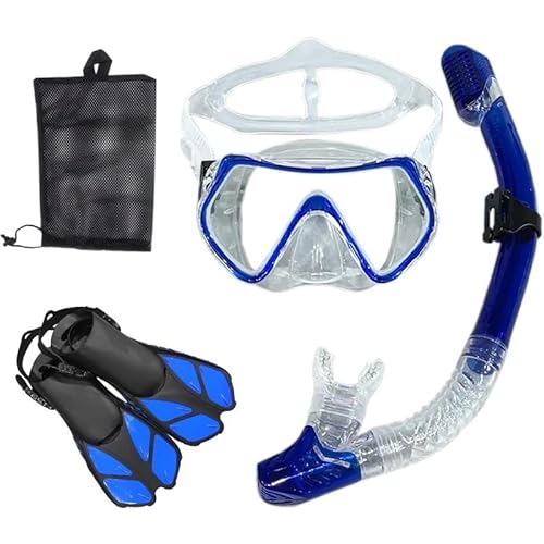 Tauchmaske for Erwachsene, UV-Schutz, Schnorchelmaske, beschlagfrei, atmungsaktiv, klare Sicht, Schwimmausrüstung(Blue Transparent,L/XL) von TRgqify-KM