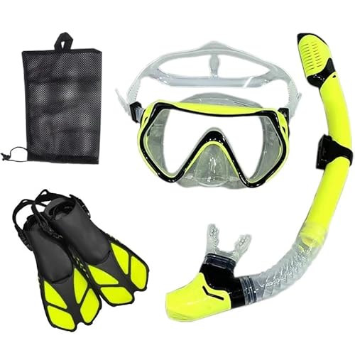 Tauchmaske for Erwachsene, UV-Schutz, Schnorchelmaske, beschlagfrei, atmungsaktiv, klare Sicht, Schwimmausrüstung(Yellow and black,S/M) von TRgqify-KM