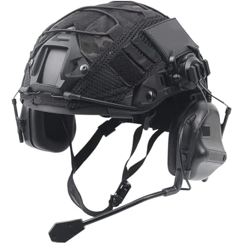 Einstellbare Outdoor Jagd Paintball Schutzausrüstung Tactical Airsoft Helm Set Mit Multicam Helm Abdeckung Und Militär Headset(Black) von TS TAC-SKY