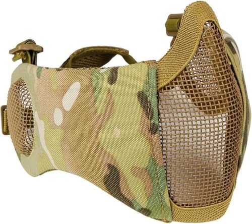 Geeignet for CS-Jagd, Paintball-Schießen, Taktische Airsoft-CS-Schutzhalbmaske Aus Nylon Mit Gehörschutz Und Halbgesichts-Untermaske.(CP) von TS TAC-SKY