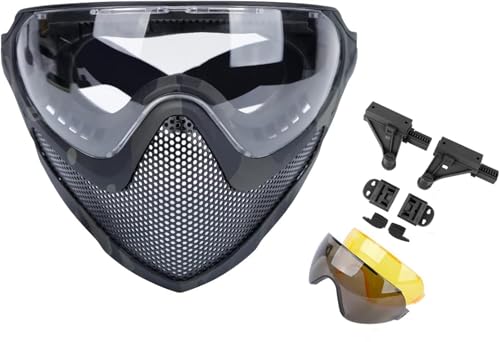 Mit 3 Schutzbrillen Mit Austauschbaren Linsen, FAST Tactical Helmzubehör Dual-Mode Airsoft Paintball-Maske Vollgesichtsmaske Aus Stahlgeflecht(Camouflage) von TS TAC-SKY