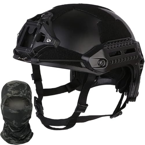Outdoor Paintball Airsoft Helm Set Taktischer Helm Schwarz Mit Drehbarem Picatinny Adapter Und Balaclava Vollgesichtsmaske von TS TAC-SKY