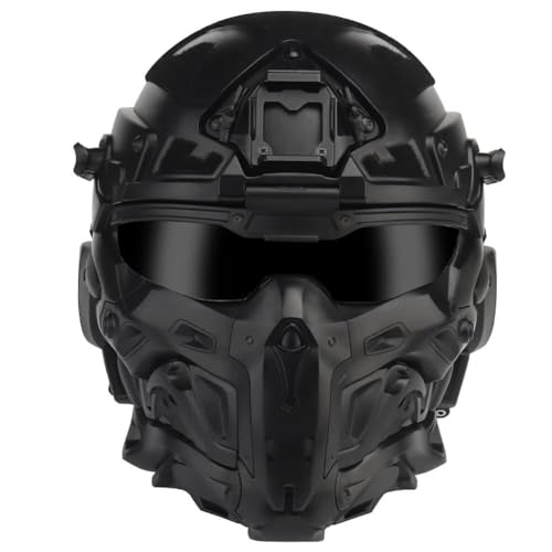Paintball-Helmset for Den Außenbereich, All-in-One-Taktik-Airsoft-Helm, Integrierte Abnehmbare Maske, Taktisches Headset, Antibeschlag-Lüfterschirm, Schiebeschutzbrille(Silver) von TS TAC-SKY