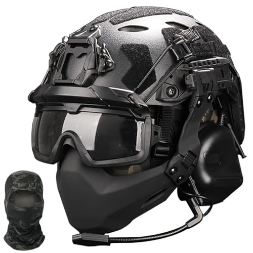 Schnelles Airsoft-Helmset, Paintball-Jagdausrüstung for Den Außenbereich, Airsoft-Helm Und Maske Mit Headset Mit Geräuschunterdrückung Und Schutzbrille, Batterietasche Und NVG-Modell(C MIN) von TS TAC-SKY