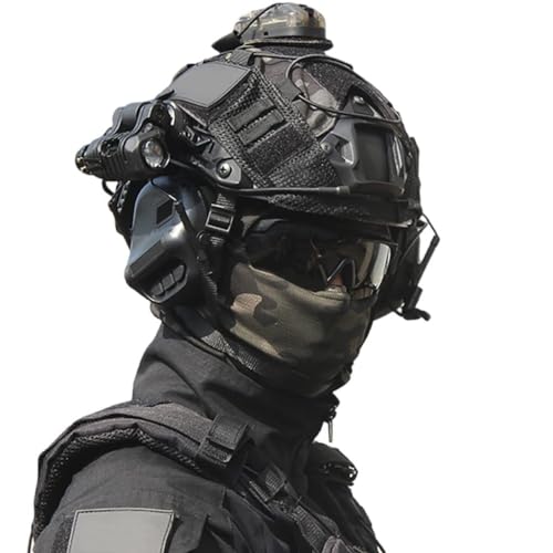 Tactical Fast Airsoft-Helmset, Paintball-Helm Mit Geräuschunterdrückendem Headset, Schutzbrille, Batterietasche, Signallicht, Taschenlampen, Metall-L4G24- Und NVG-Modellen(BKC) von TS TAC-SKY