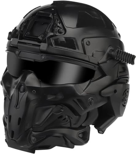 for Airsoft Paintball WarGame CS Airsoft Helm, Taktischer Schutzhelm Eingebaute Antibeschlaglinsen HD Headset Nebelventilator(BKA) von TS TAC-SKY