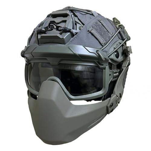 for Die Jagd CS BBS Spiel Tactical Fast Helmset SF Airsoft-Helm Mit Klappbarer Halbmaske & Paintball-Schutzbrille & Multicam-Helmbezug, Verstellbare Taktische Outdoor-Ausrüstung(BKC) von TS TAC-SKY