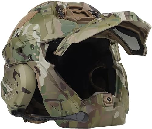 for Militär, Paintball, CS Und Outdoor-Aktivitäten Taktischer Helm Mit Maske, Headset, Schutzbrille Und Nebelventilator, Airsoft-Schnellhelm, Taktischer Integralschutzhelm(BKD) von TS TAC-SKY