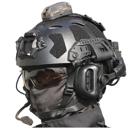 for Outdoor Airsoft Paintball CS Spiel PJ Fast Helm Set, Airsoft Helm Mit Maske, Schutzbrille Und Taktischem Headset Modell Und NVG Halterung(BKC) von TS TAC-SKY
