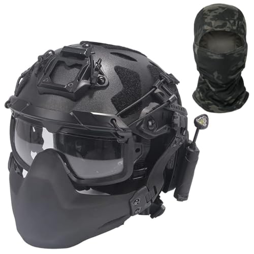 for Outdoor-Schießen Jagd BBS CS Spiel Tactical Fast Airsoft Paintball Helm Set SF Tactical Helm Mit Militär-Headset Maske Schutzbrille Signallicht NVG Halterung Und NVG Modell(BKB) von TS TAC-SKY