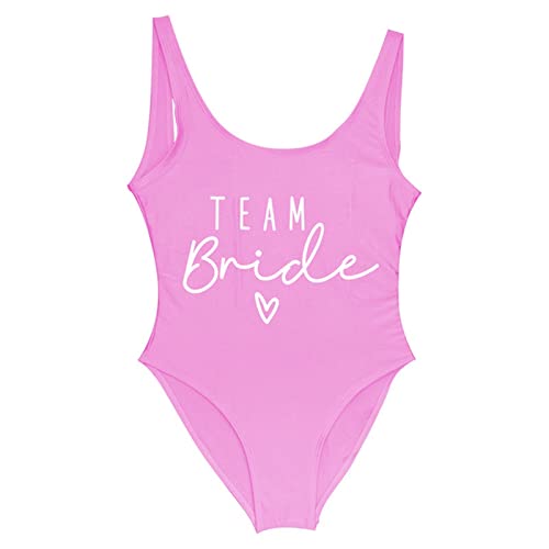 TSHIGO Badeanzüge S-3Xl Print Team Braut Einteiliger Badeanzug Squad Frauen Bademode Bachelorette Party Badeanzug Sommer Badeanzug-Pink,XXL von TSHIGO