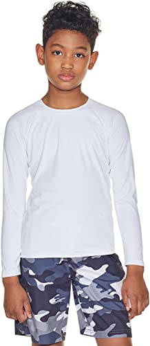 TSLA Boy UPF 50+ Rash Guard, Wassersurfing Langarm Badebekleidung, UV-Sonnenschutz Schwimmshirts Top, Bss34 1pack - White, L von TSLA