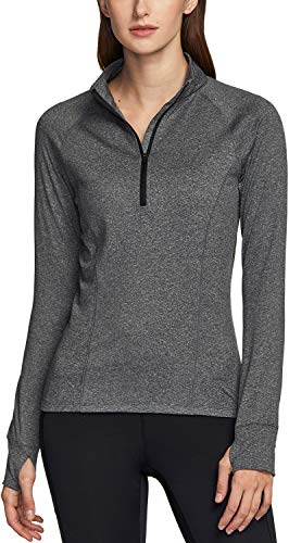 TSLA Damen 1/2-Reißverschluss Thermo-Pullover Shirts, leichtes, athletisches Slim-Fit Athletic Sweatshirt mit Fleece-Futter für den Winter, Xkz04 1pack - Grey, XL von TSLA