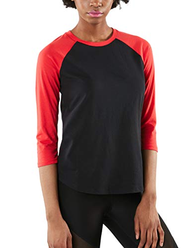 TSLA Damen 3/4 Arm T-Shirt, dynamisches Raglan T-Shirts aus Baumwolle, leichte Outdoor Performance Baseball T-Shirts, Fts32 1pack - Black & Red, XS von TSLA