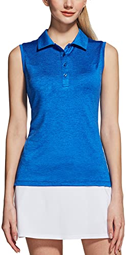 TSLA Damen Golf-Poloshirt ärmelloses, athletisches USF Sommer Workout Shirt mit Dry Fit & Feuchtigkeitstransport, Ftk45 1pack - Heather Blue, XXL von TSLA