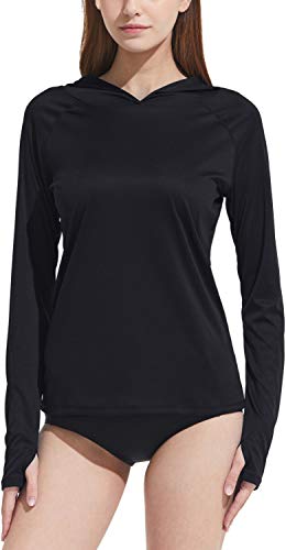 TSLA Damen UPF 50+ Hoodie Langarm-Schwimmen-Hemd, UV/Sonnenschutz Rash Guard, Quick Dry Wasser Hemden, Fss06 1pack - Black, L von TSLA