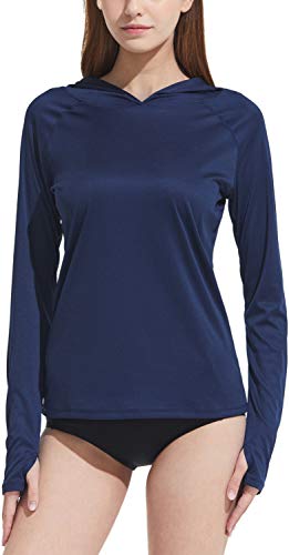 TSLA Damen UPF 50+ Hoodie Langarm-Schwimmen-Hemd, UV/Sonnenschutz Rash Guard, Quick Dry Wasser Hemden, Fss06 1pack - Navy, S von TSLA