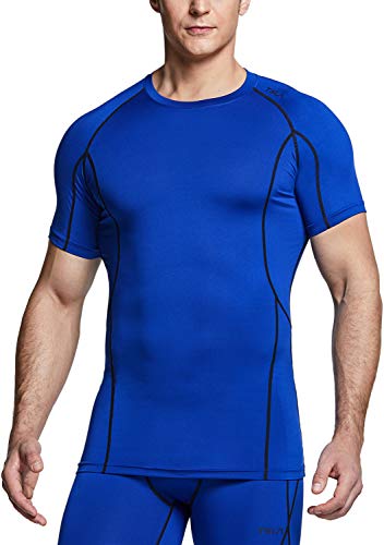 TSLA Herren Dri Fit Kompressionsunterwasche Athletischer Kurzarm T-Shirt, Mub33 1pack - Blue, M von TSLA