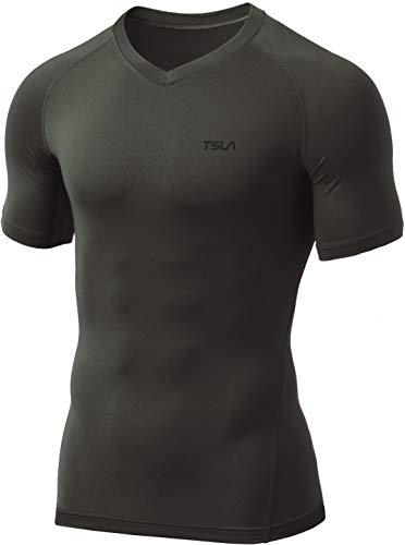 TSLA Herren Taktik-Cool-Dry Kurzarm Kompressionsshirts, athletische Aktivwäsche, Base-Layer T-Shirts für Fitness und Sport, Muv03 1pack - Hunter Green, XXL von TSLA