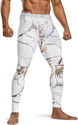 TSLA Herren Thermale Kompressionsunterwäsche Wintergear Sport-Leggings mit Fleece-Futter, Heatlock Athletic Print Winter Hunting Camo, L von TSLA