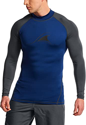 TSLA Herren USF 50+ Langarm Rashguard UV/USF Quick-Dry Schwimmshirt, auch für Surfen geeignet, Msr35 1pack - Navy & Charcoal, XXL von TSLA