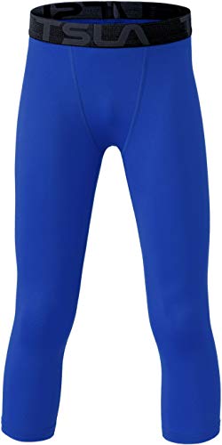 TSLA Jungen Kompressionshose im 1 oder 2 Pack, USF 50+, Baselayer, Cool-Dry-Laufhosen, 4-Wege-Stretch-Workout-Leggings, Kuc28 1pack - Blue, 4 von TSLA