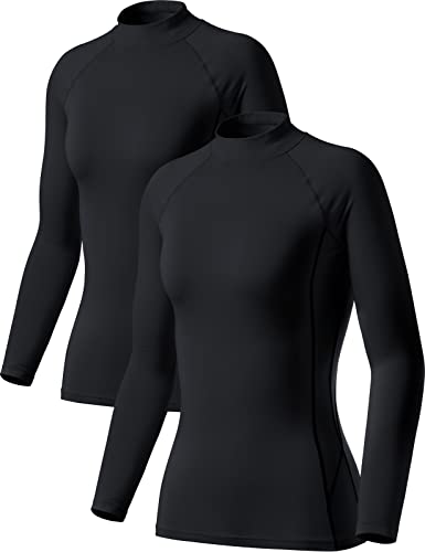 TSLA Thermale Kompressionsunterwäsche Wintergear Sport Langarm-Shirt mit Fleece-Futter für Damen, Xut76 2pack - Black/Black, M von TSLA