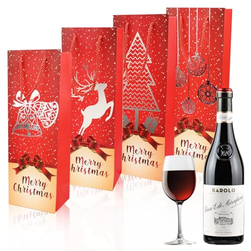 TSLBW 8 Stück Premium Geschenktüten für Wein Weihnachten Geschenktüten Kraft-Wein-Geschenktüte mit Henkel Glitzer Weinflaschentasche Champagnertüten Dekorationen für Weihnachten Decor (Color C) von TSLBW