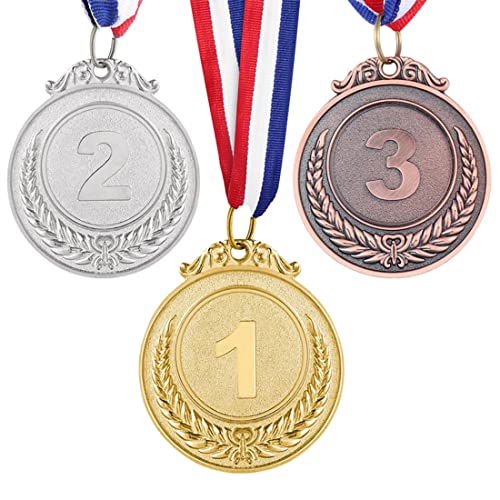 TSLRSA Zahlenmedaillen - 3 Stück Metallmedaillons, Gewinnerbelohnungen, Kindersportwettbewerbspreise, Spielwettbewerbspreise, Gold-Silber-Bronze-Medaillen mit Bändern, abgerundete Kanten von TSLRSA