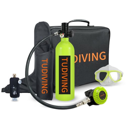 TUDIVING 1L Sauerstofftank, tragbarer Tauchtank für 15-20 Minuten Unterwasseratmung, wiederverwendbarer Mini-Tauchtank mit DOT-Zertifizierung (S400PLUS C4-Green DE) von TUDIVING