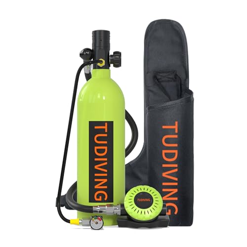 TUDIVING-Tragbares Tauchflaschen-Set, 1 l, Mini-Tauchflasche, Wiederverwendbare Tauchlungenflasche für die Notfallrettung unter Wasser (S400Pro A1-Green) von TUDIVING