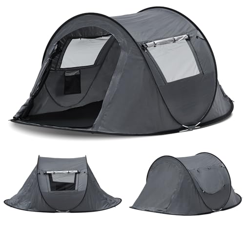 TUKAILAI Pop Up Zelt 2-3 Menschen Camping Zelt Wasserdichtes automatisches Zelt 4-Saison Pop-Up Zelt für Camping Wandern Reisen Strand 245x145x100cm(Grau) von TUKAILAI