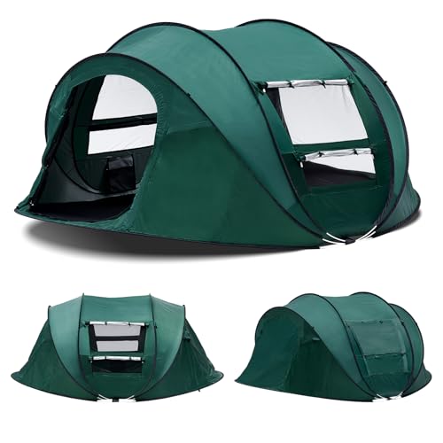 TUKAILAI Pop Up Zelt 3-4 Person Automatische Camping Zelt Kuppel Pop-Up Zelt Wasserdicht 2-Türen 4 Windows Instant Zelt mit Tragetasche für Camping Angeln Wandern Reisen (Grün) von TUKAILAI