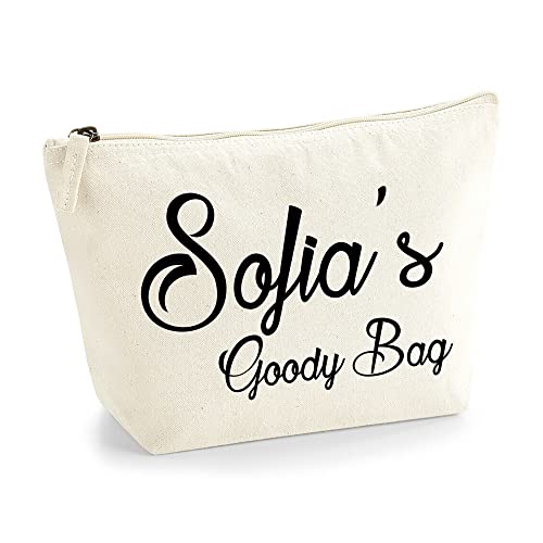 Personalisierte Farbe Name Initialen Text Goody Kosmetiktasche Damen Schminktasche für Handtasche Makeup Tasche - Glitter oder Flocke Material Druck - Schwarzer Film- M | Natürlich von TULLUN