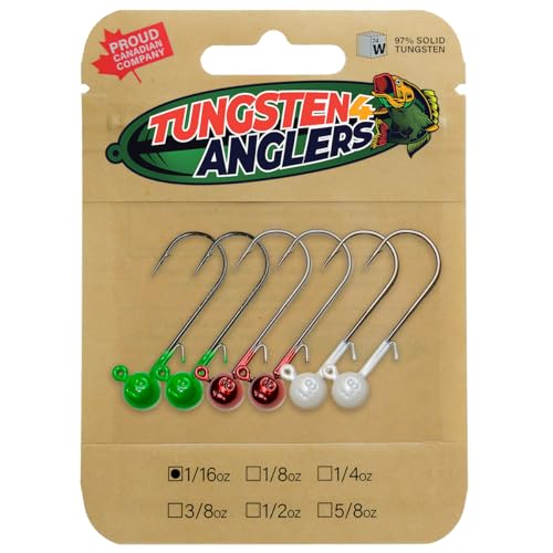 Wolfram 4 Angler – 97% reines Wolfram Crappie Ball Jigkopf | 1/16 Unzen #2 Haken, 1/8 Unzen #1 Haken – 6er-Pack/Beutel (1/16 Unzen #2 Haken, 6 Stück) von TUNGSTEN4ANGLERS