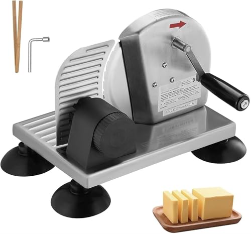 Manuelle Brotschneidemaschine Vielseitige Brotschneidemaschine Mit Handkurbel Manuelle Rotierende Brotschneidemaschine Für Butter, Schokolade, Wurst Einstellbare Dicke 0,6 Zoll ,Silber,22X24X32CM von TUPOSTAR