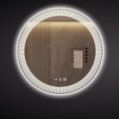 TUPOSTAR Badezimmerspiegel, Wandmontierter Kosmetikspiegel, Mit Intelligenter LED, Elektrische Heizung, Antibeschlag Funktion, Touch-Steuerung, Für Moderne Badezimmer,Round,60 * 60cm von TUPOSTAR