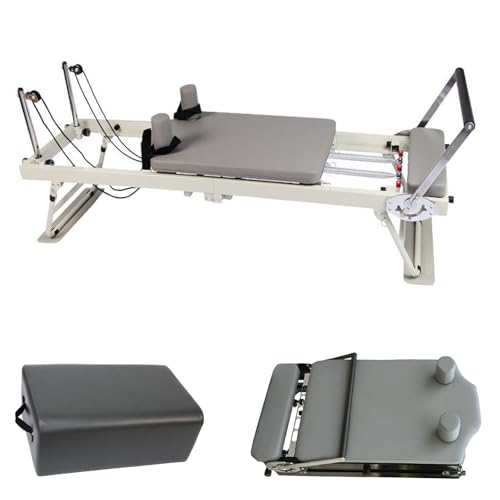 TUPOSTAR Faltbarer Pilates Reformer, Pilates Reformer Maschine, Für Krafttraining Yoga-Trainingsgeräte, Für Heim-Set Mit Pilates-Box,Beige,Spring Type with Box von TUPOSTAR