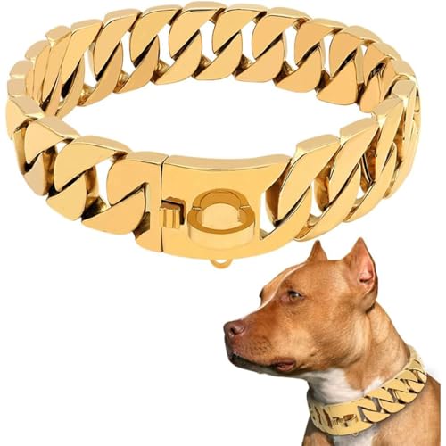 TUPOSTAR Hundehalsband, Hundehalsband Mit Kette, Hochbelastbare Hundekette, 32 Mm Würgehalsband Für Hunde, Starke Stahlmetallglieder, Für Bully Pitbull Große Rassen,Gold,75cm von TUPOSTAR