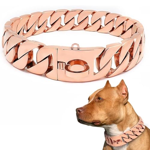 TUPOSTAR Hundehalsband, Hundehalsband Mit Kette, Hochbelastbare Hundekette, 32 Mm Würgehalsband Für Hunde, Starke Stahlmetallglieder, Für Bully Pitbull Große Rassen,Rose Gold,40cm von TUPOSTAR