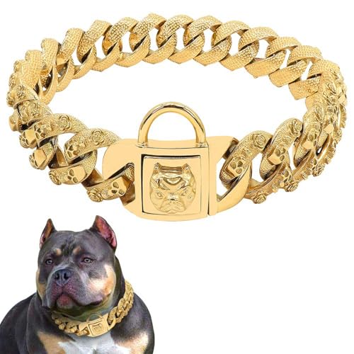 TUPOSTAR Hundehalsband Mit Kette, Robustes Hundehalsband Mit Dicken Gliedern, Hundehalskette Aus Edelstahl Zum Spazierengehen, Für Mittelgroße Und Große Hunde,Gold,40cm von TUPOSTAR