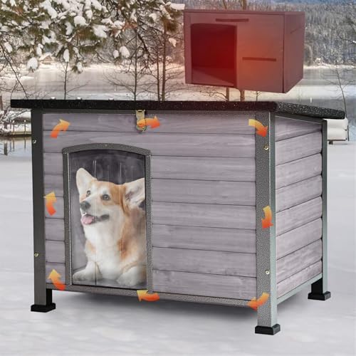 TUPOSTAR Hundehütte Für Draußen Und Drinnen Hundezwinger Aus Holz Für Den Winter Mit Erhöhten Füßen Wetterfest Für Kleine, Mittelgroße Und Große Hunde,Grau,113X81X82CM von TUPOSTAR