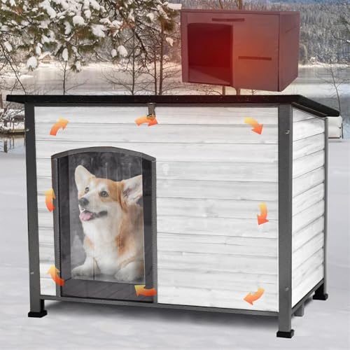 TUPOSTAR Hundehütte Für Draußen Und Drinnen Hundezwinger Aus Holz Für Den Winter Mit Erhöhten Füßen Wetterfest Für Kleine, Mittelgroße Und Große Hunde,Weiß,113X61X70CM von TUPOSTAR